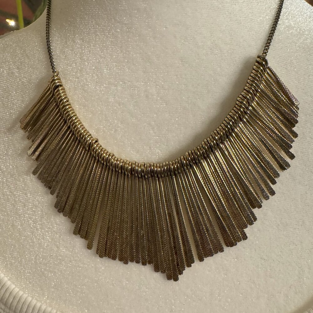 Vintage Brass Fringe Feather Necklace